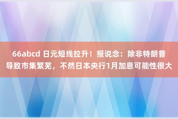 66abcd 日元短线拉升！报说念：除非特朗普导致市集繁芜，不然日本央行1月加息可能性很大