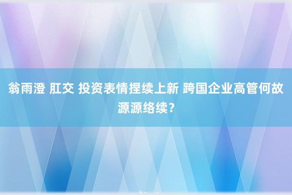翁雨澄 肛交 投资表情捏续上新 跨国企业高管何故源源络续？
