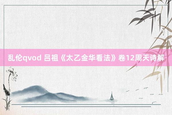 乱伦qvod 吕祖《太乙金华看法》卷12周天诗解