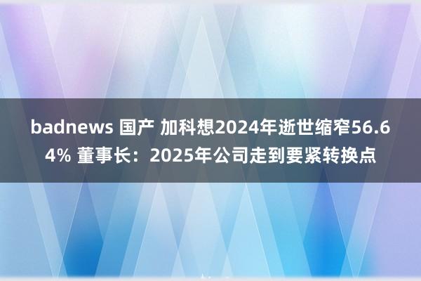 badnews 国产 加科想2024年逝世缩窄56.64% 董事长：2025年公司走到要紧转换点