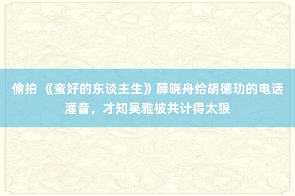 偷拍 《蛮好的东谈主生》薛晓舟给胡德玏的电话灌音，才知吴雅被共计得太狠