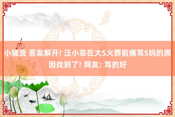 小骚货 答案解开! 汪小菲在大S火葬前痛骂S妈的原因找到了! 网友: 骂的好